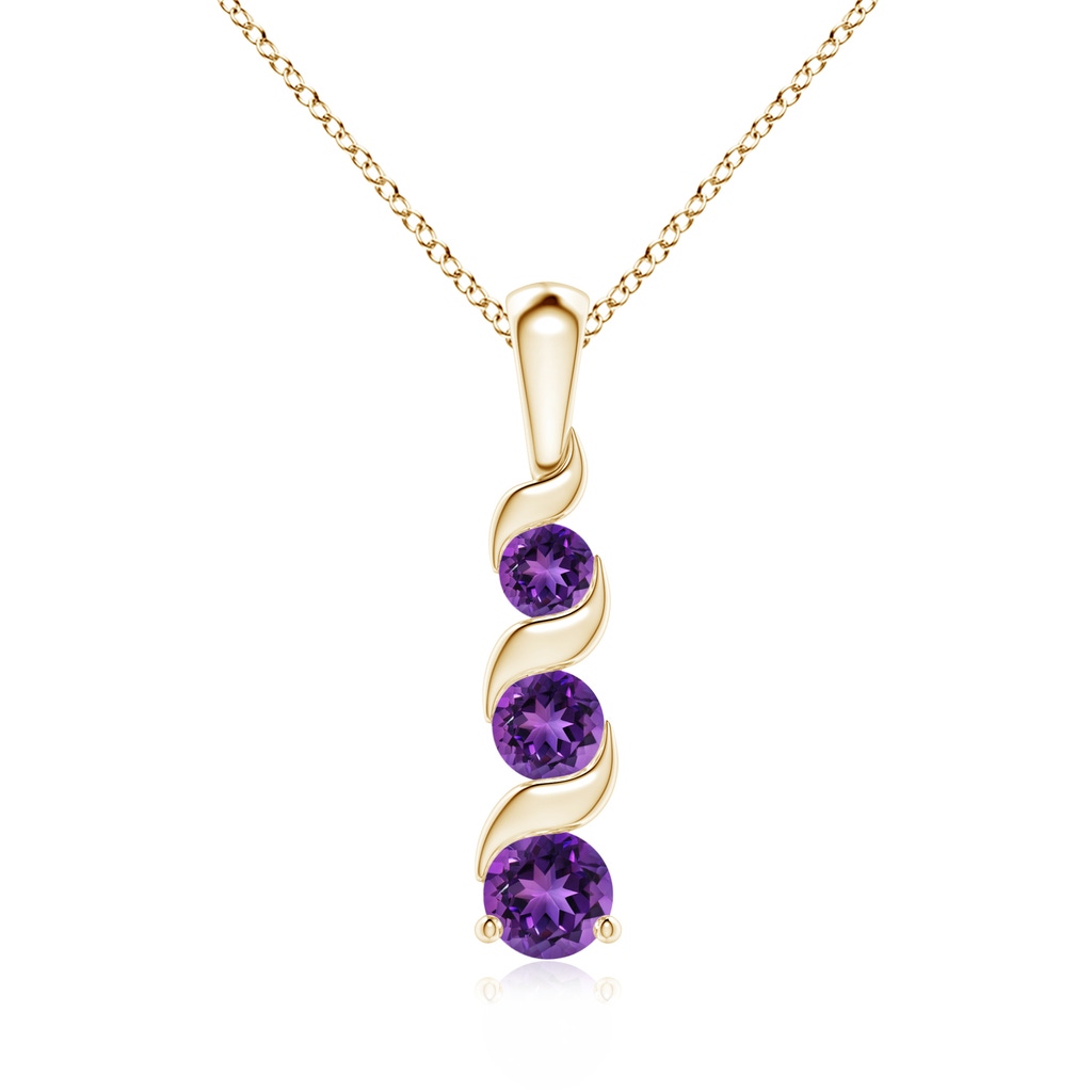 4mm AAAA Channel-Set Round Amethyst Three Stone Journey Pendant in Yellow Gold