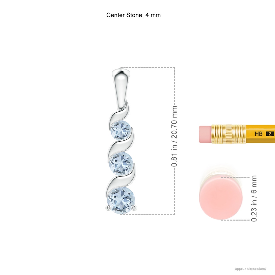 4mm A Channel-Set Round Aquamarine Three Stone Journey Pendant in White Gold ruler