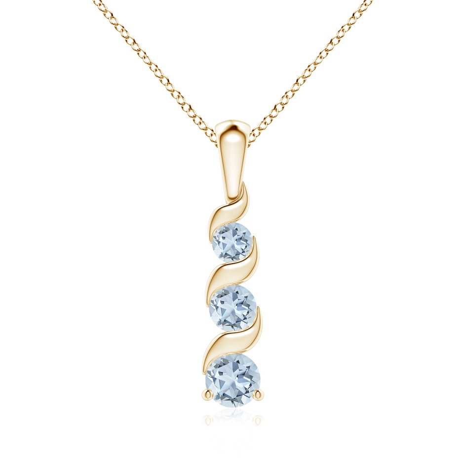 4mm A Channel-Set Round Aquamarine Three Stone Journey Pendant in Yellow Gold 