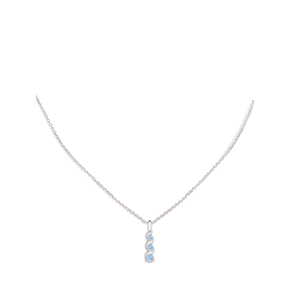 4mm AA Channel-Set Round Aquamarine Three Stone Journey Pendant in White Gold body-neck