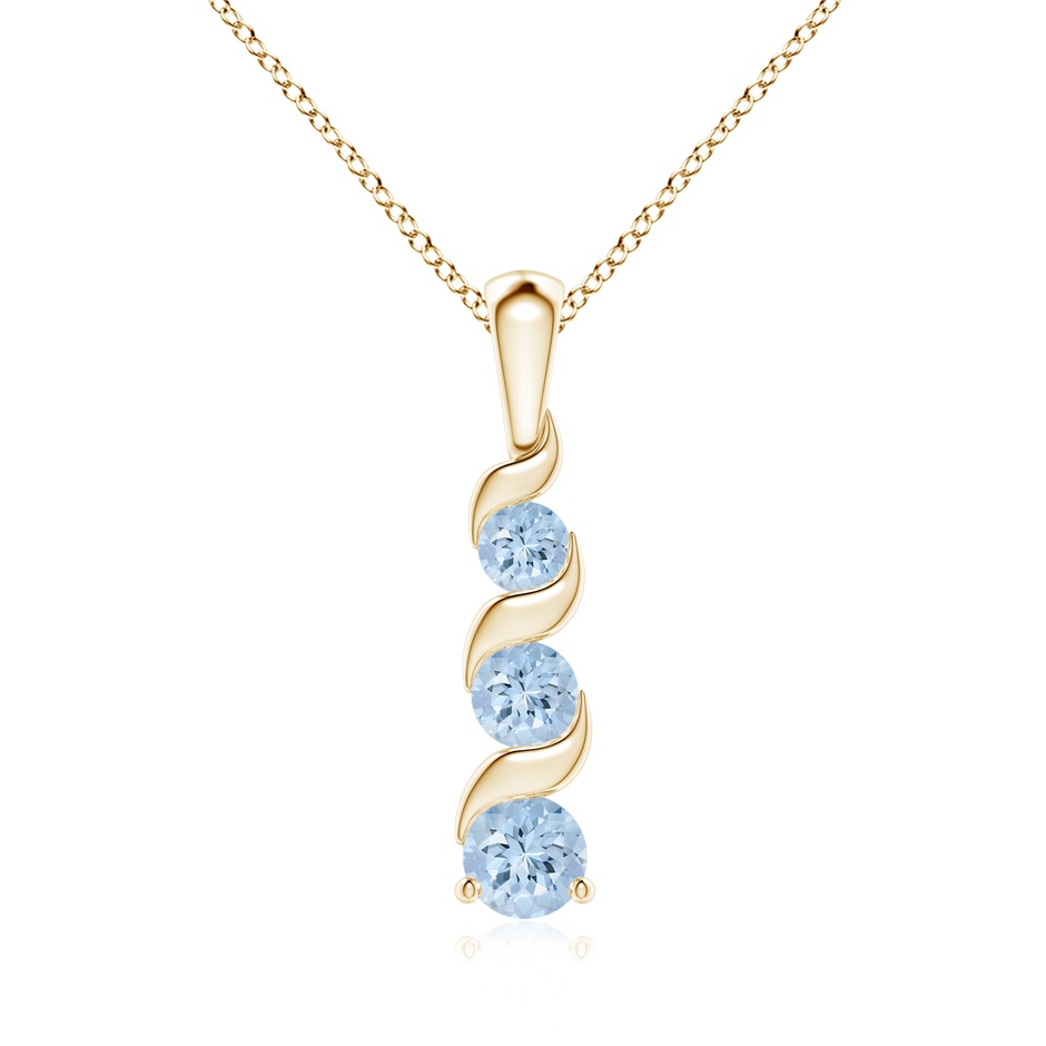 4mm AA Channel-Set Round Aquamarine Three Stone Journey Pendant in Yellow Gold 