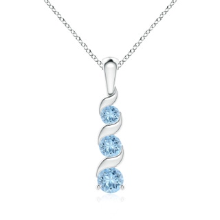 4mm AAA Channel-Set Round Aquamarine Three Stone Journey Pendant in White Gold