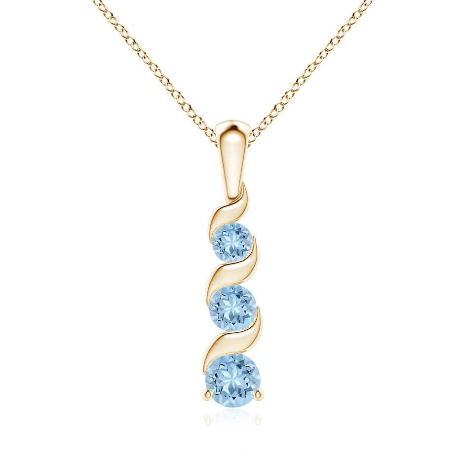 4mm AAA Channel-Set Round Aquamarine Three Stone Journey Pendant in Yellow Gold 