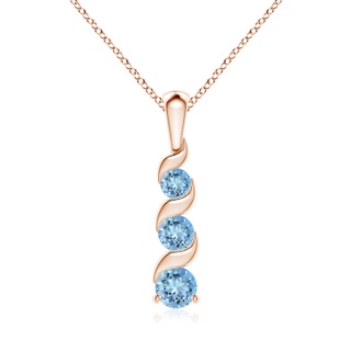 4mm AAAA Channel-Set Round Aquamarine Three Stone Journey Pendant in Rose Gold