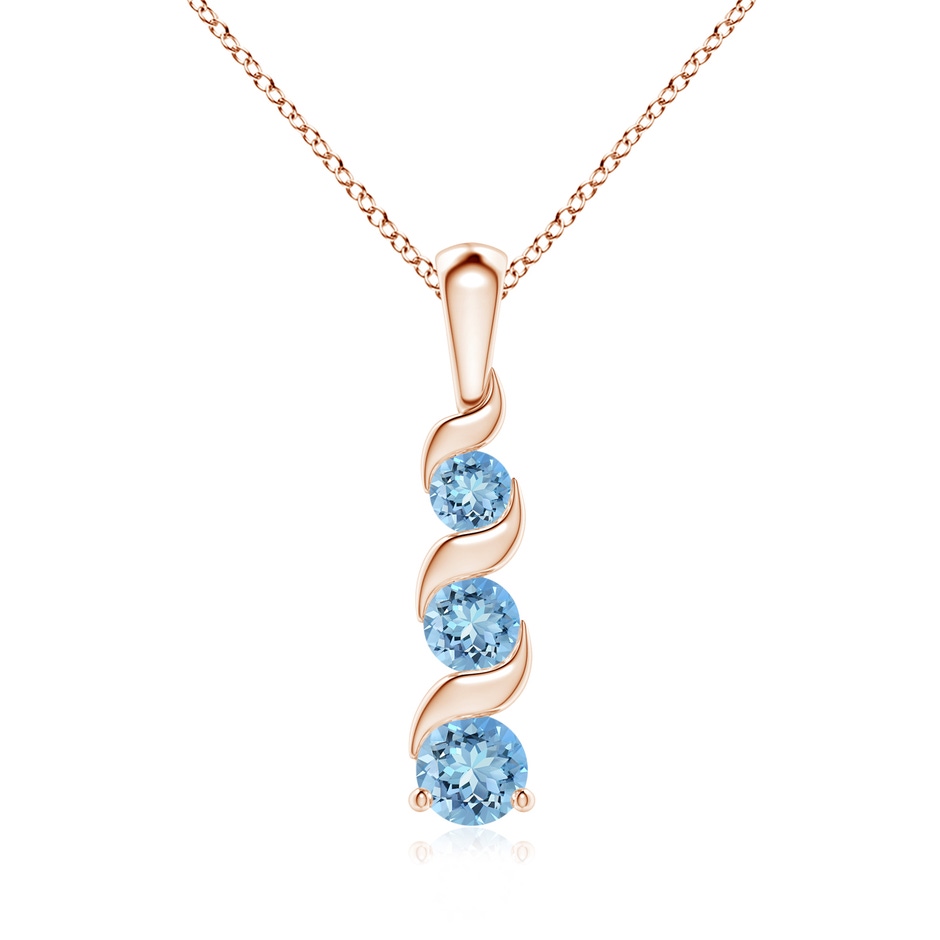 4mm AAAA Channel-Set Round Aquamarine Three Stone Journey Pendant in Rose Gold 