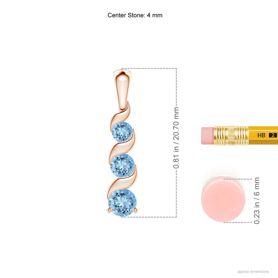 4mm AAAA Channel-Set Round Aquamarine Three Stone Journey Pendant in Rose Gold ruler