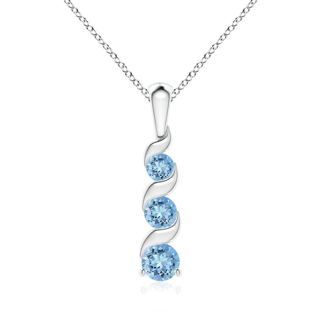 4mm AAAA Channel-Set Round Aquamarine Three Stone Journey Pendant in S999 Silver