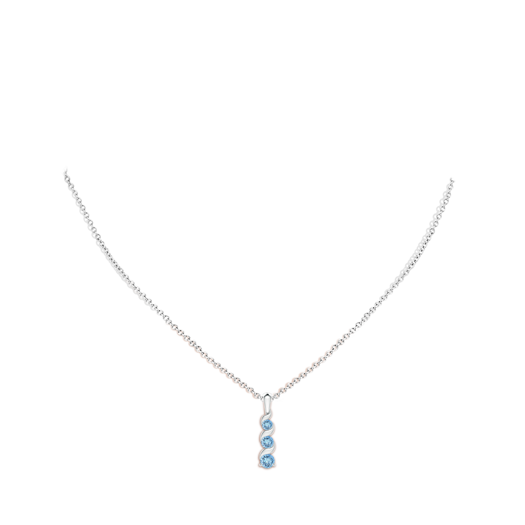 4mm AAAA Channel-Set Round Aquamarine Three Stone Journey Pendant in S999 Silver Body-Neck