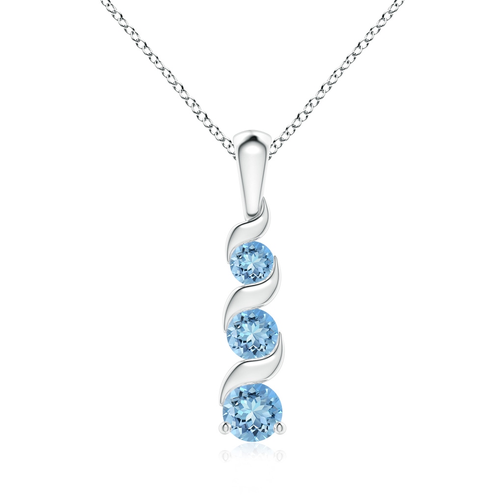 4mm AAAA Channel-Set Round Aquamarine Three Stone Journey Pendant in White Gold 