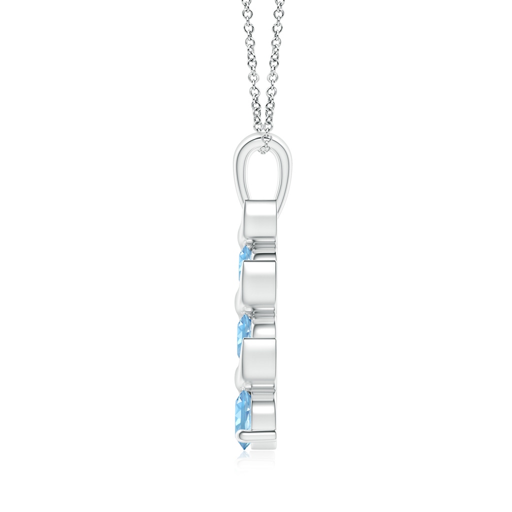 4mm AAAA Channel-Set Round Aquamarine Three Stone Journey Pendant in White Gold Side-1