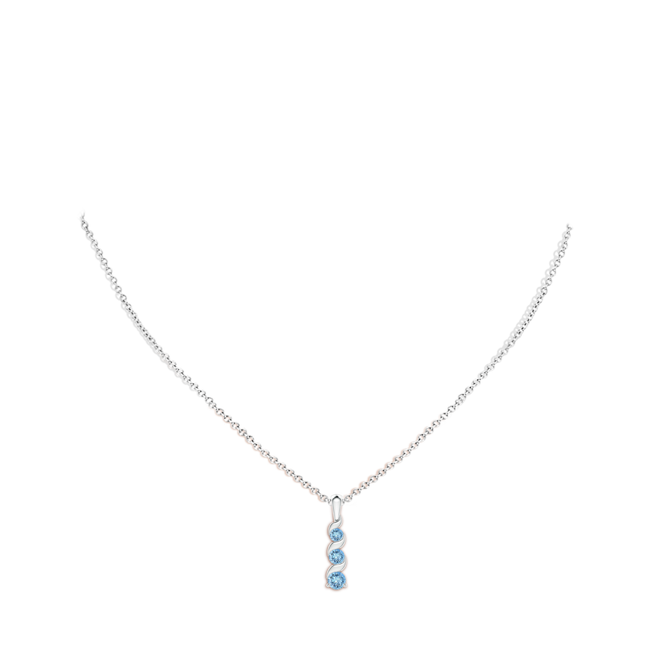 4mm AAAA Channel-Set Round Aquamarine Three Stone Journey Pendant in White Gold body-neck