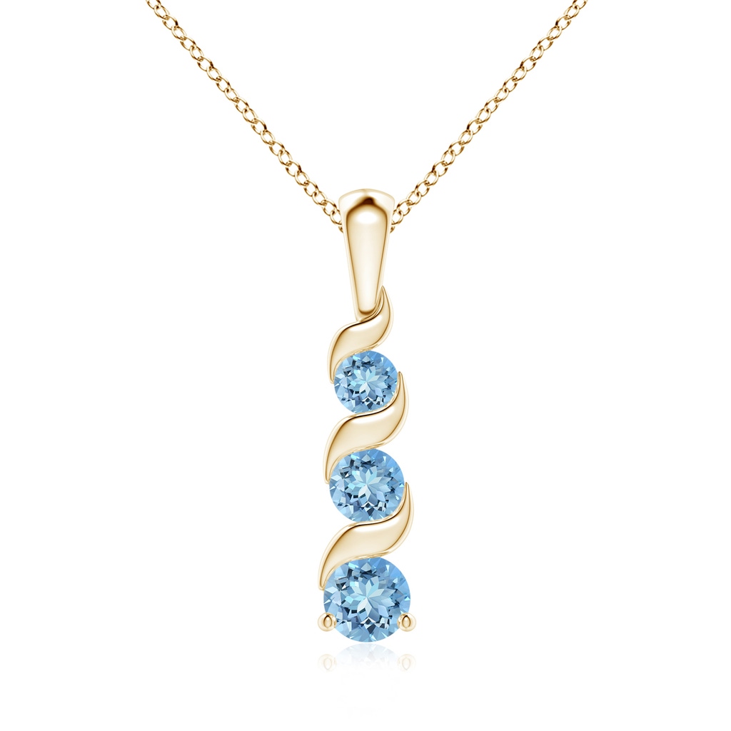 4mm AAAA Channel-Set Round Aquamarine Three Stone Journey Pendant in Yellow Gold