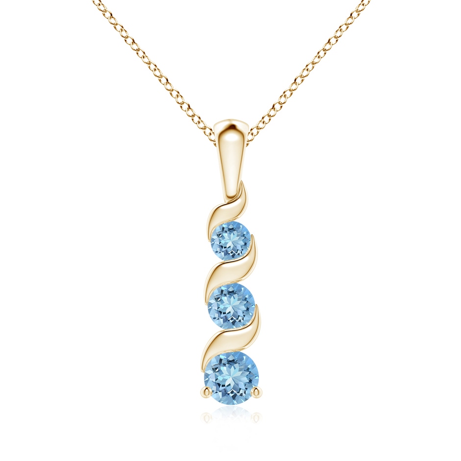 4mm AAAA Channel-Set Round Aquamarine Three Stone Journey Pendant in Yellow Gold 