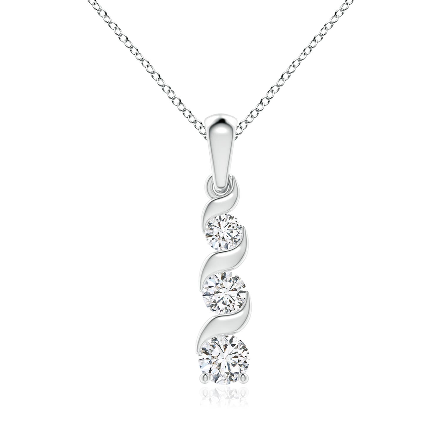 5.1mm HSI2 Channel-Set Round Diamond Three Stone Journey Pendant in 18K White Gold