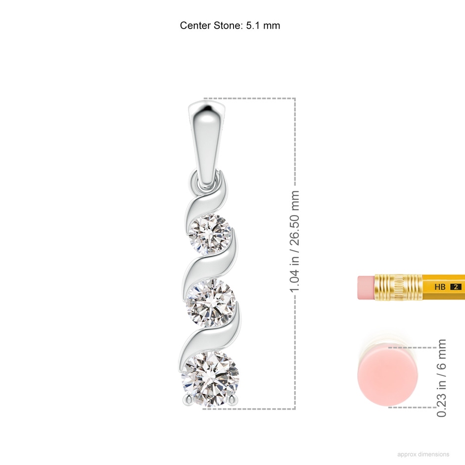 5.1mm IJI1I2 Channel-Set Round Diamond Three Stone Journey Pendant in White Gold ruler