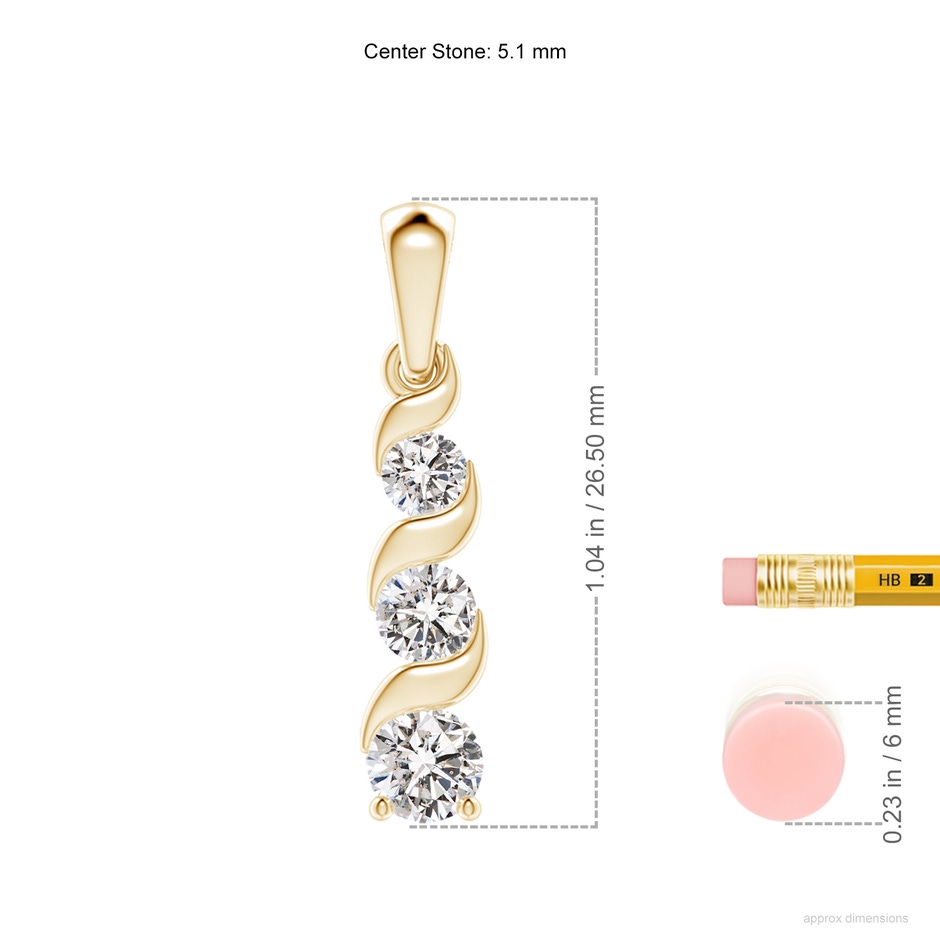 5.1mm IJI1I2 Channel-Set Round Diamond Three Stone Journey Pendant in Yellow Gold ruler