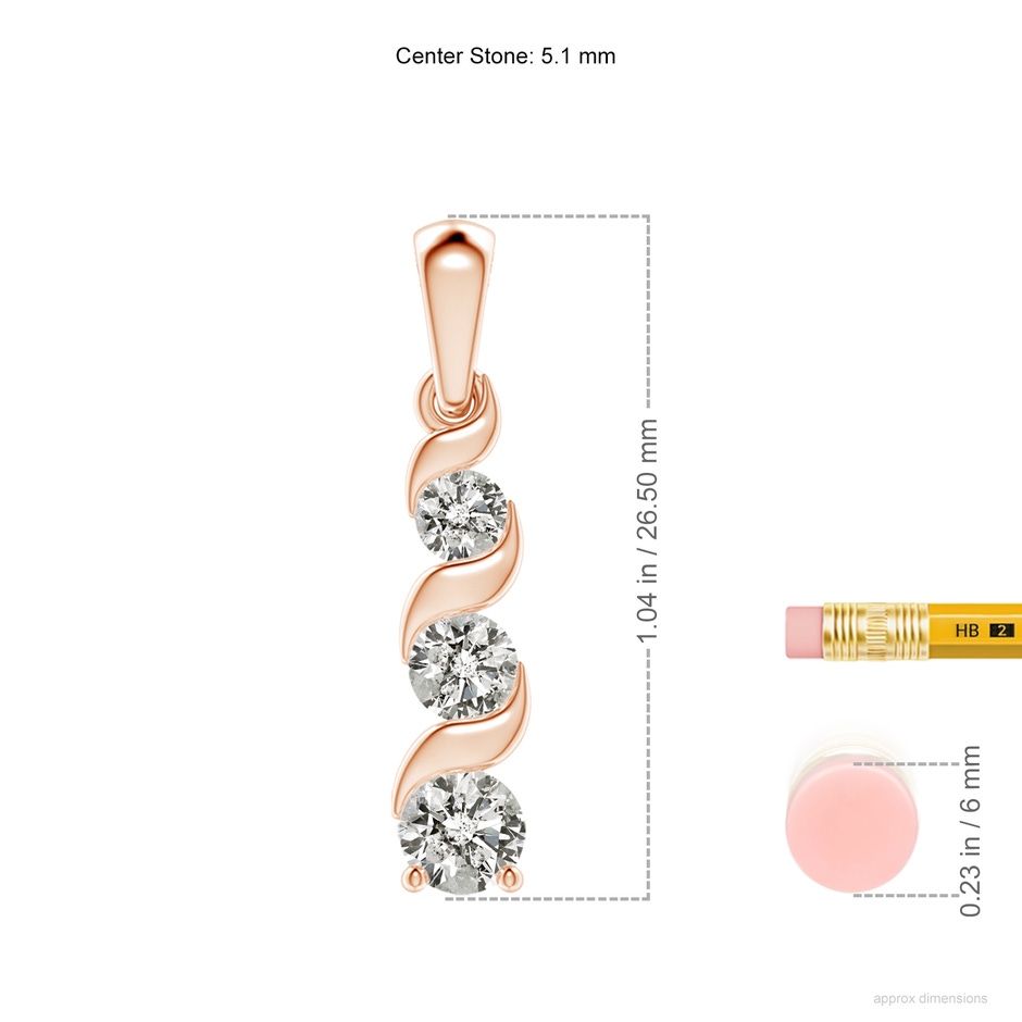 5.1mm KI3 Channel-Set Round Diamond Three Stone Journey Pendant in Rose Gold ruler