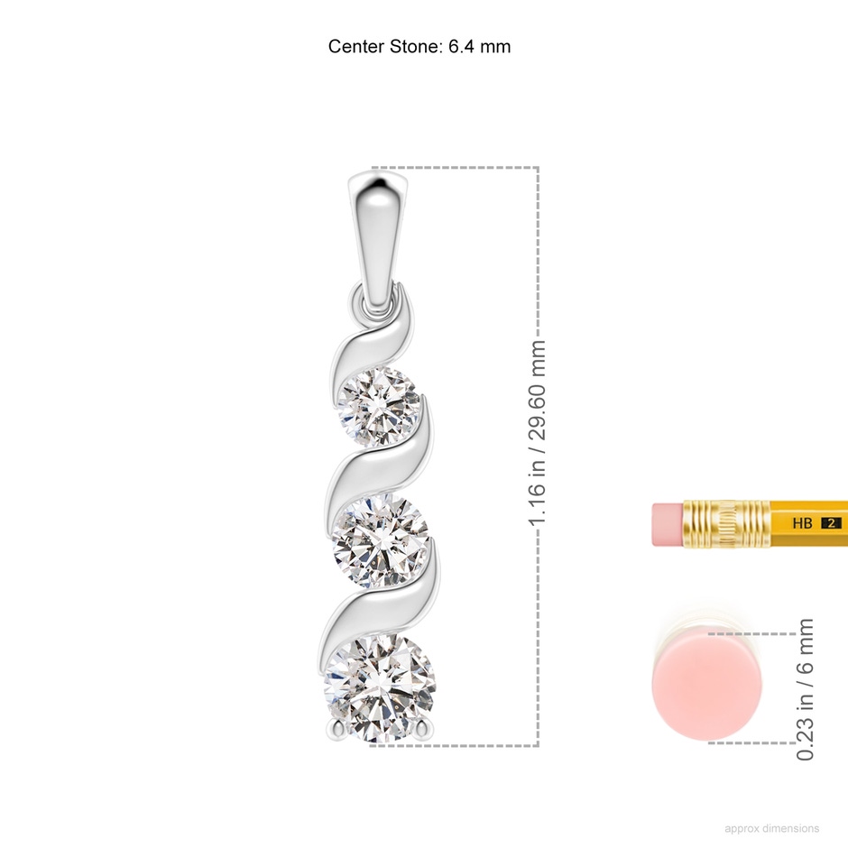 6.4mm IJI1I2 Channel-Set Round Diamond Three Stone Journey Pendant in White Gold ruler