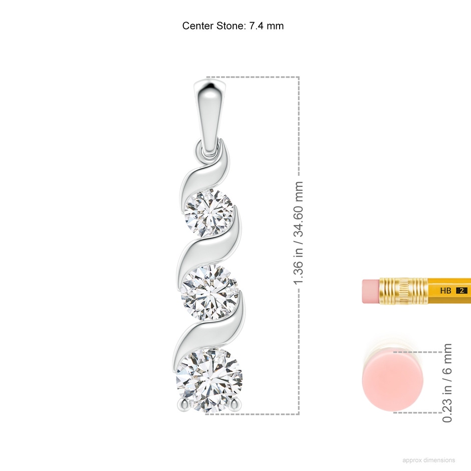7.4mm HSI2 Channel-Set Round Diamond Three Stone Journey Pendant in P950 Platinum ruler