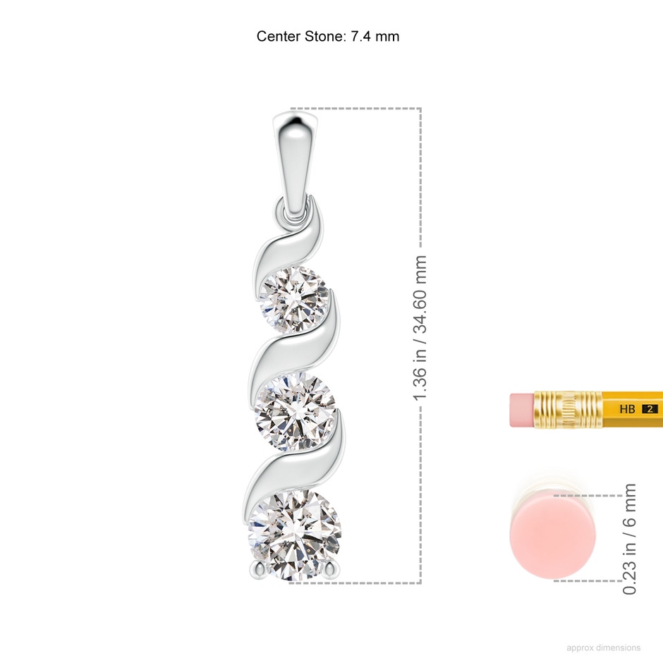 7.4mm IJI1I2 Channel-Set Round Diamond Three Stone Journey Pendant in P950 Platinum ruler