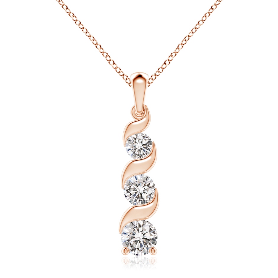 7.4mm IJI1I2 Channel-Set Round Diamond Three Stone Journey Pendant in Rose Gold 