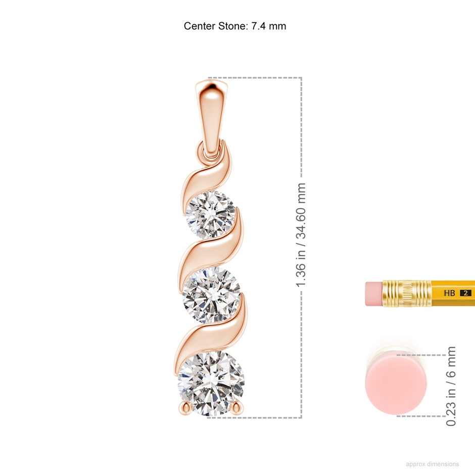 7.4mm IJI1I2 Channel-Set Round Diamond Three Stone Journey Pendant in Rose Gold ruler