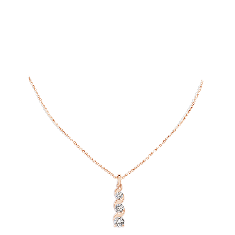 7.4mm IJI1I2 Channel-Set Round Diamond Three Stone Journey Pendant in Rose Gold pen
