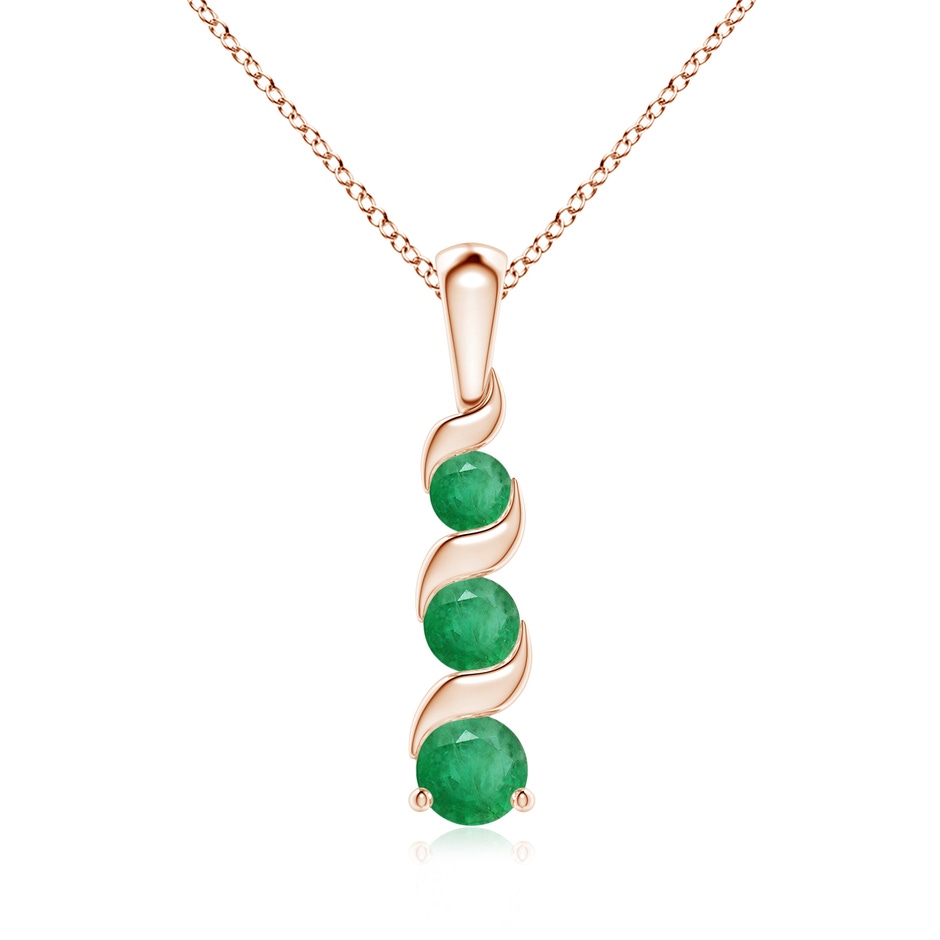 4mm A Channel-Set Round Emerald Three Stone Journey Pendant in Rose Gold 
