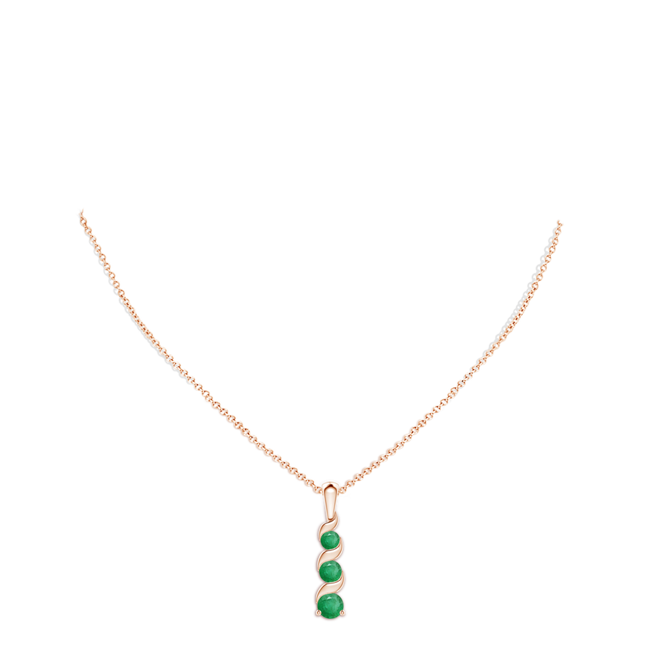 4mm A Channel-Set Round Emerald Three Stone Journey Pendant in Rose Gold pen