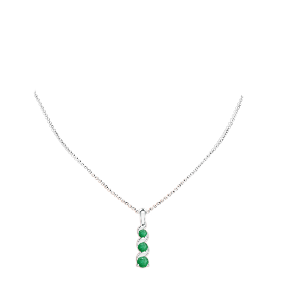 4mm A Channel-Set Round Emerald Three Stone Journey Pendant in White Gold pen