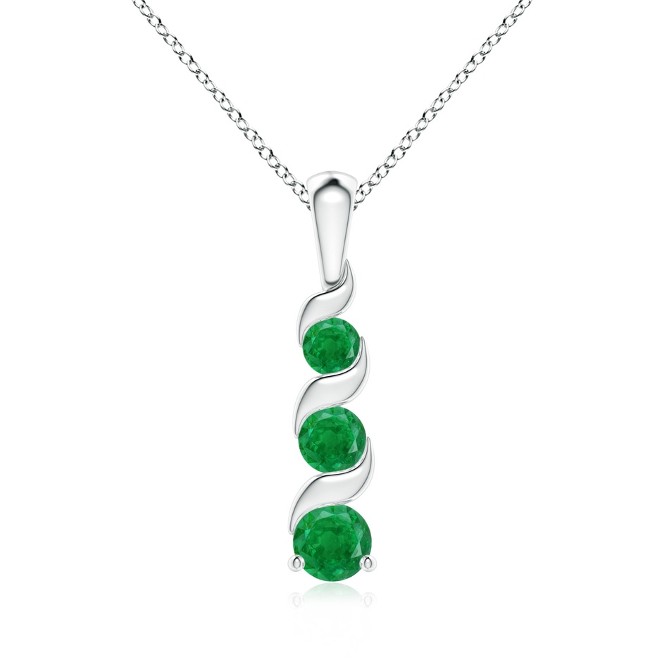4mm AA Channel-Set Round Emerald Three Stone Journey Pendant in S999 Silver 
