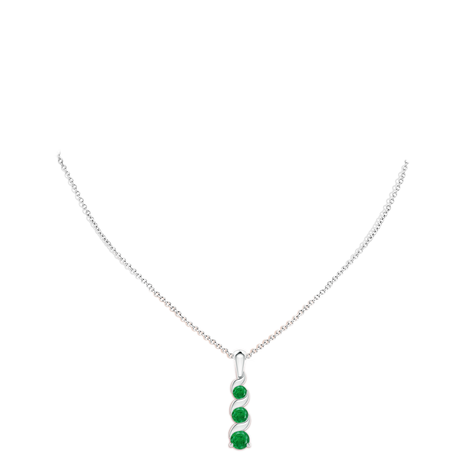 4mm AA Channel-Set Round Emerald Three Stone Journey Pendant in S999 Silver pen