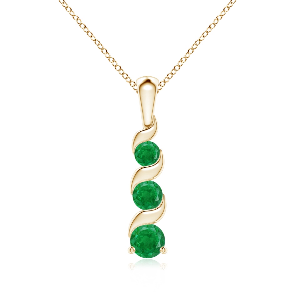 4mm AA Channel-Set Round Emerald Three Stone Journey Pendant in Yellow Gold 