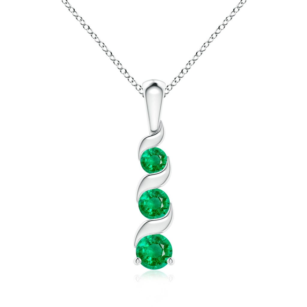 4mm AAA Channel-Set Round Emerald Three Stone Journey Pendant in 18K White Gold