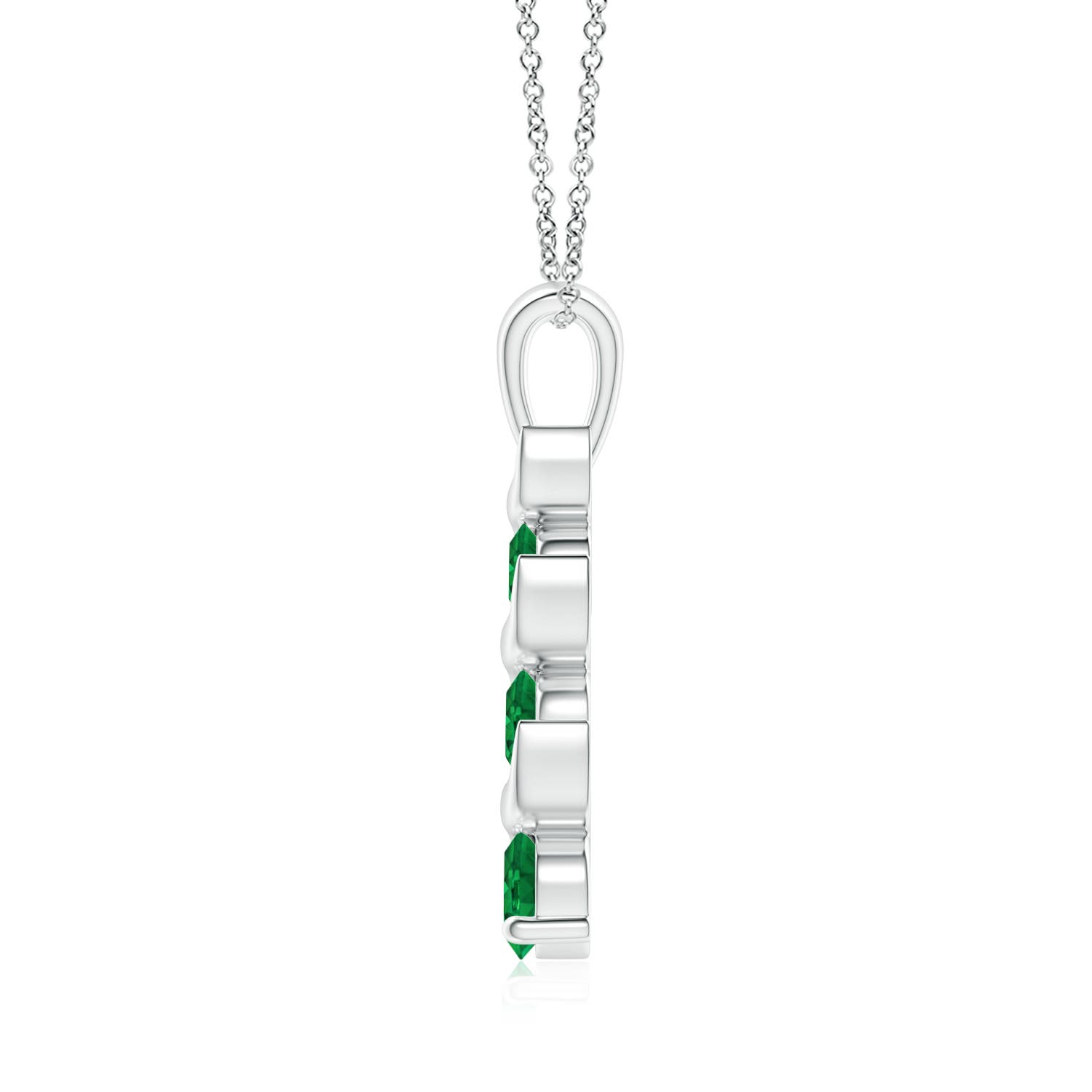 4mm AAA Channel-Set Round Emerald Three Stone Journey Pendant in 18K White Gold