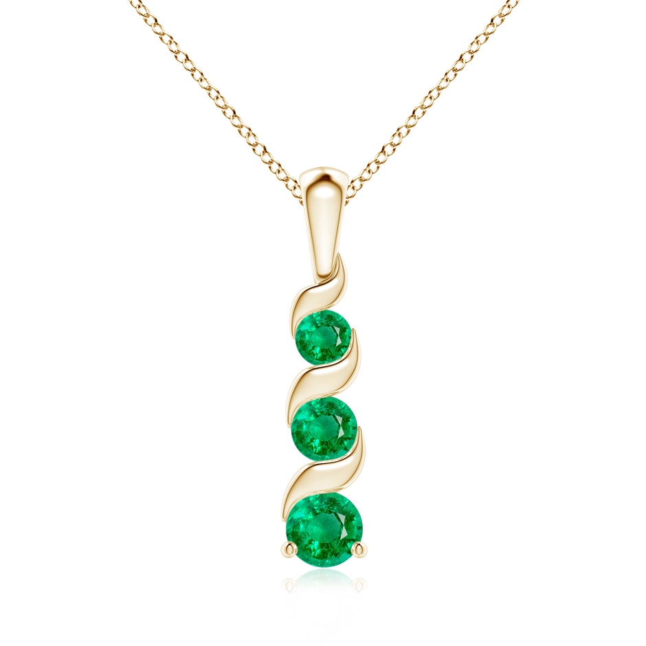 4mm AAA Channel-Set Round Emerald Three Stone Journey Pendant in 18K Yellow Gold 