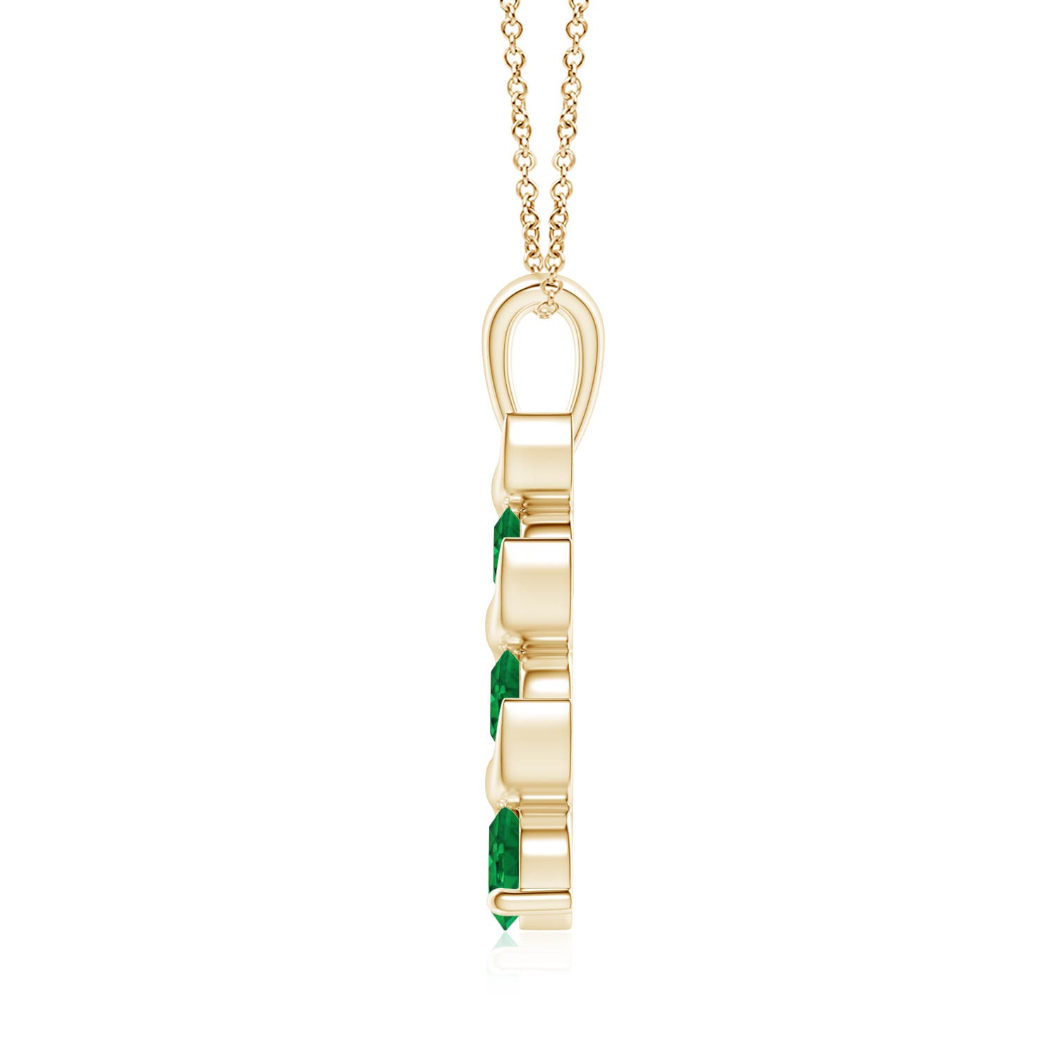 4mm AAA Channel-Set Round Emerald Three Stone Journey Pendant in 18K Yellow Gold