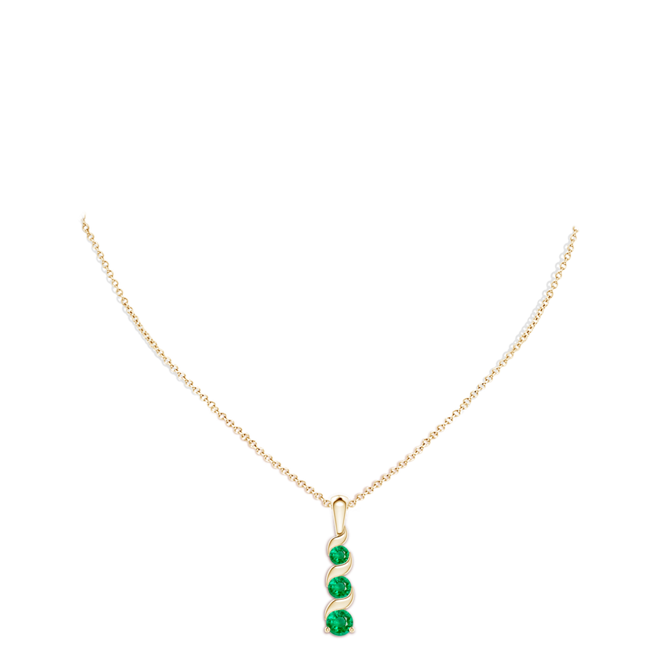 4mm AAA Channel-Set Round Emerald Three Stone Journey Pendant in 18K Yellow Gold pen