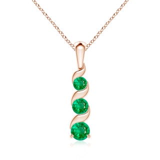 4mm AAA Channel-Set Round Emerald Three Stone Journey Pendant in 9K Rose Gold