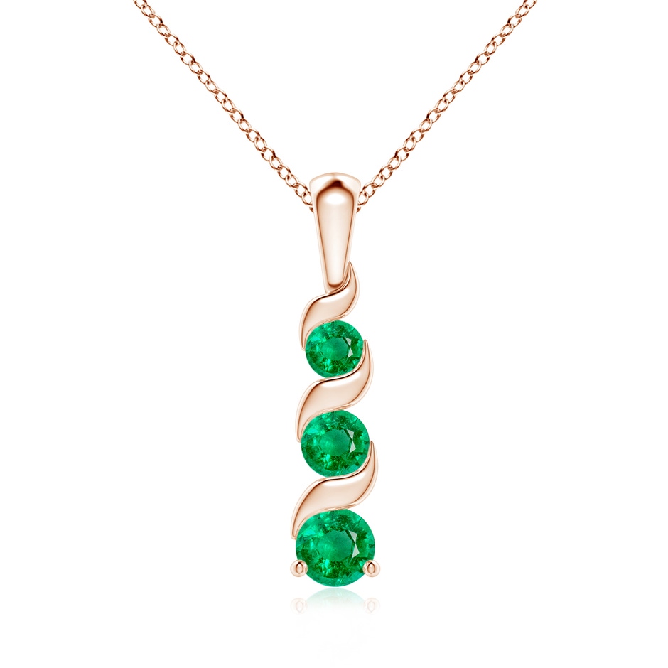 4mm AAA Channel-Set Round Emerald Three Stone Journey Pendant in Rose Gold 