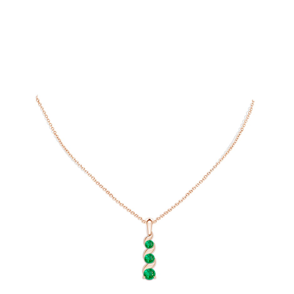 4mm AAA Channel-Set Round Emerald Three Stone Journey Pendant in Rose Gold pen