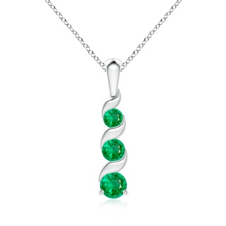 4mm AAA Channel-Set Round Emerald Three Stone Journey Pendant in S999 Silver