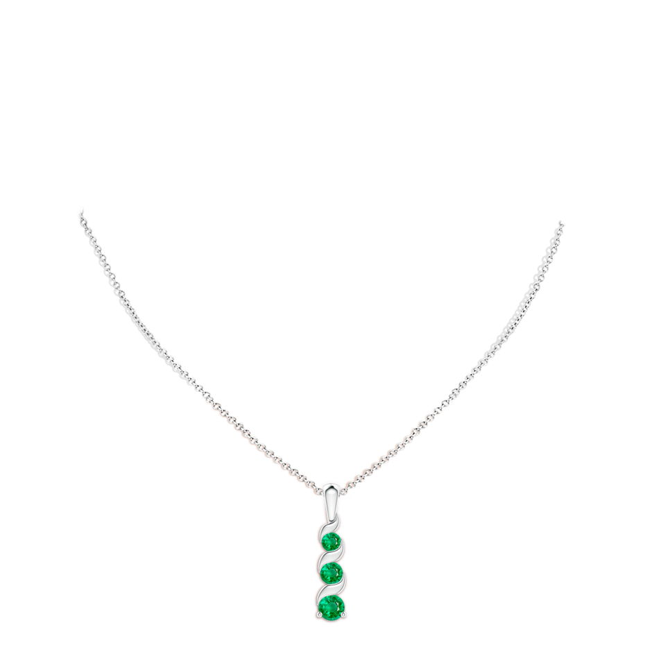 4mm AAA Channel-Set Round Emerald Three Stone Journey Pendant in S999 Silver pen