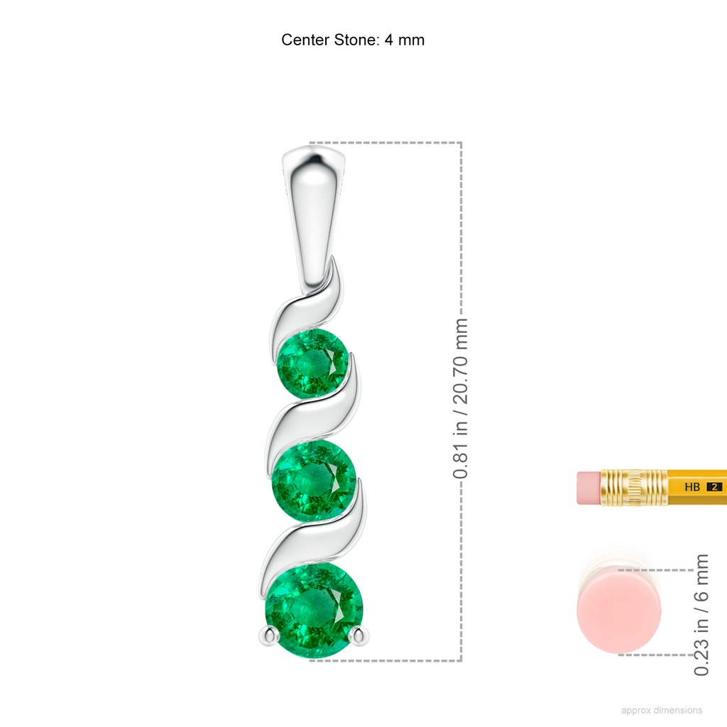 4mm AAA Channel-Set Round Emerald Three Stone Journey Pendant in White Gold ruler