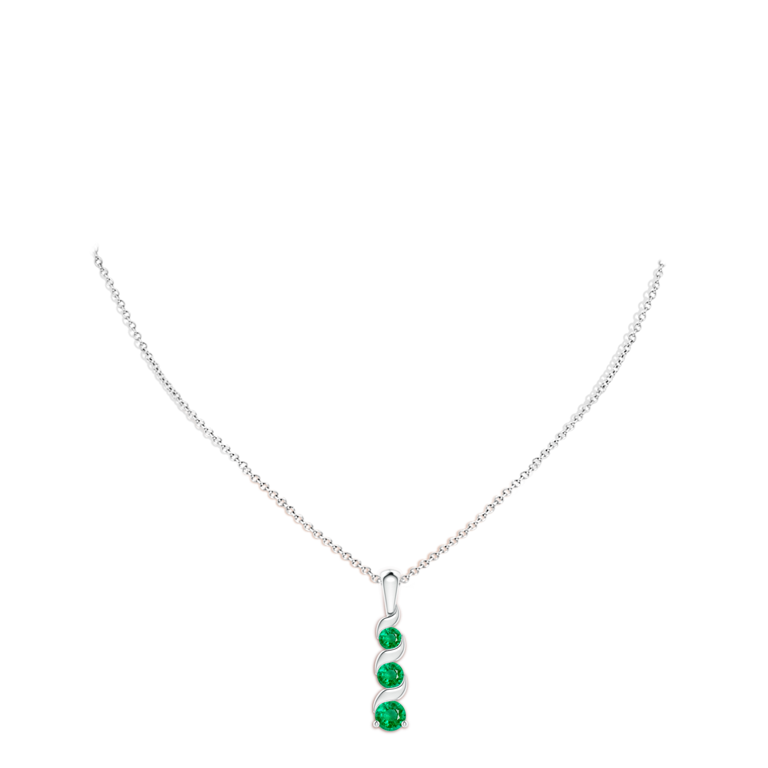 4mm AAA Channel-Set Round Emerald Three Stone Journey Pendant in White Gold - body_neck