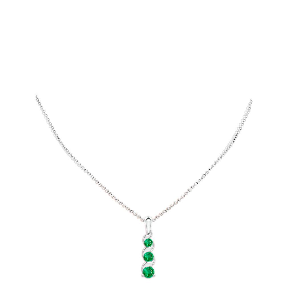 4mm AAA Channel-Set Round Emerald Three Stone Journey Pendant in White Gold pen