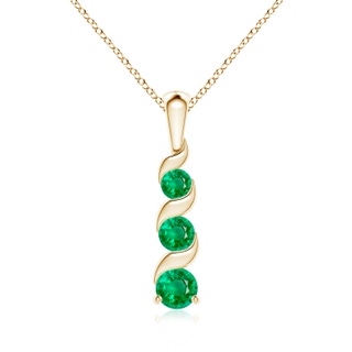 4mm AAA Channel-Set Round Emerald Three Stone Journey Pendant in Yellow Gold