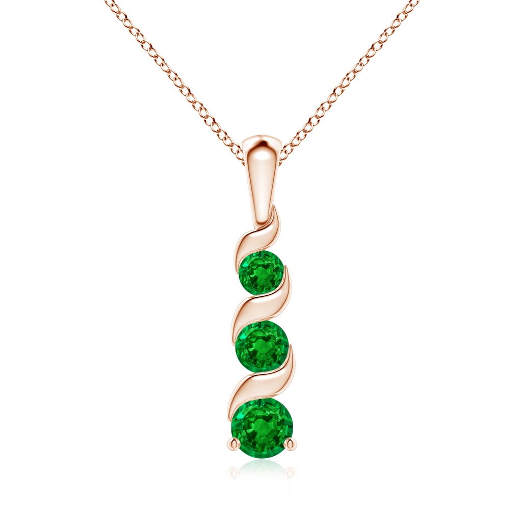 4mm AAAA Channel-Set Round Emerald Three Stone Journey Pendant in Rose Gold