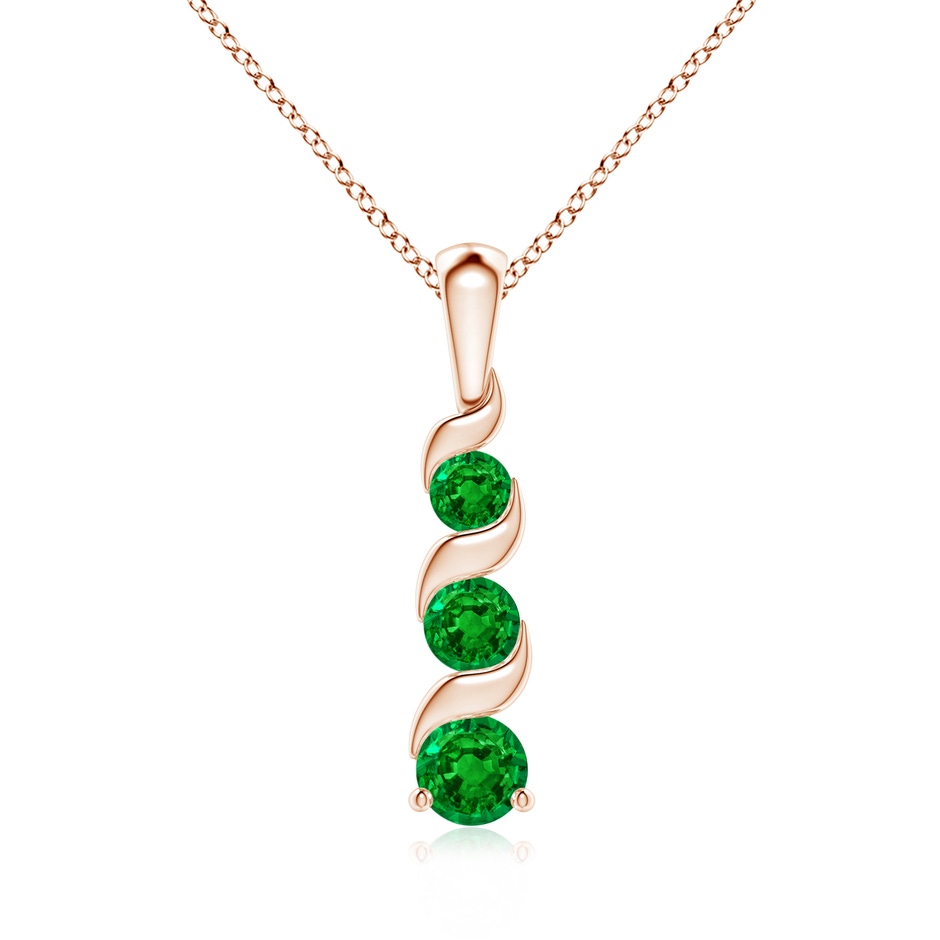 4mm AAAA Channel-Set Round Emerald Three Stone Journey Pendant in Rose Gold 