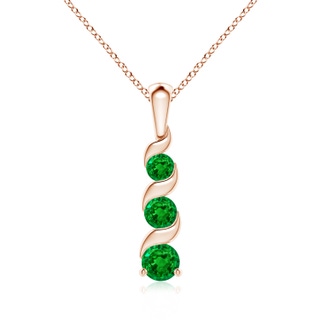 4mm AAAA Channel-Set Round Emerald Three Stone Journey Pendant in Rose Gold